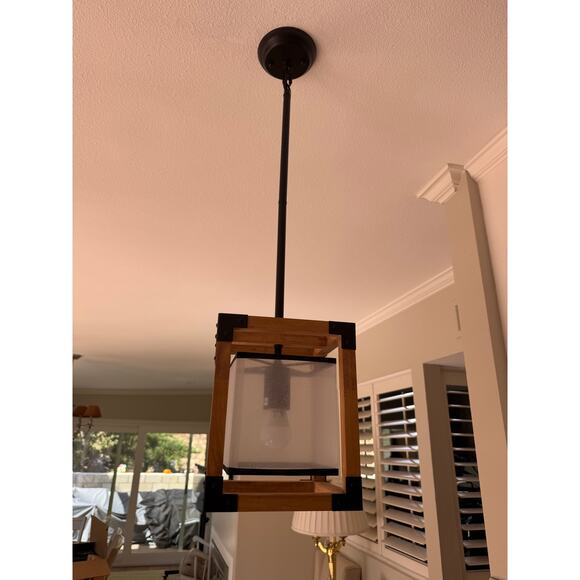 Handles 1-Light Farmhouse Wood Metal Hanging Pendant Light - Picture 1 of 10